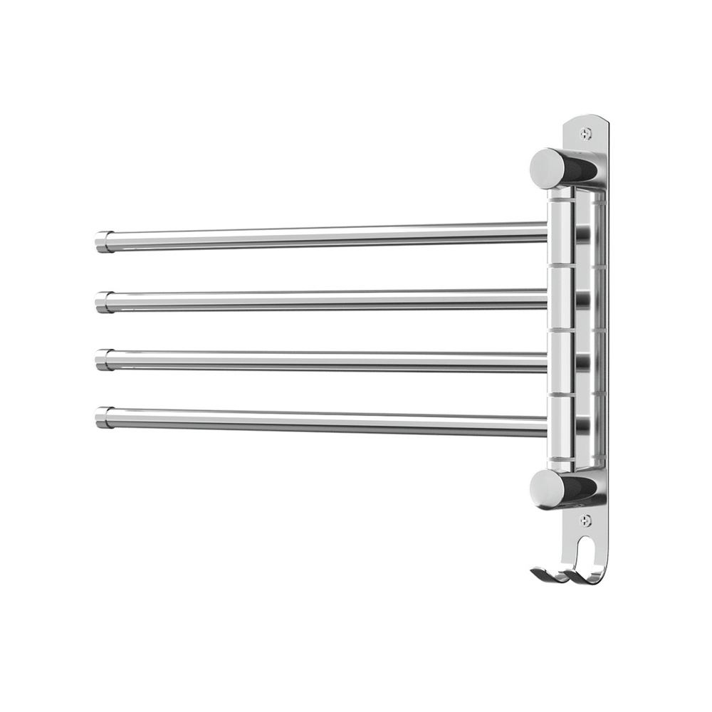 TW-E-WALL-4R-SI-143772-00 Towel Rail Rack Holder 4 Bars Wall Mounted Stainless Steel Swivel Hanging Hook - Image 1