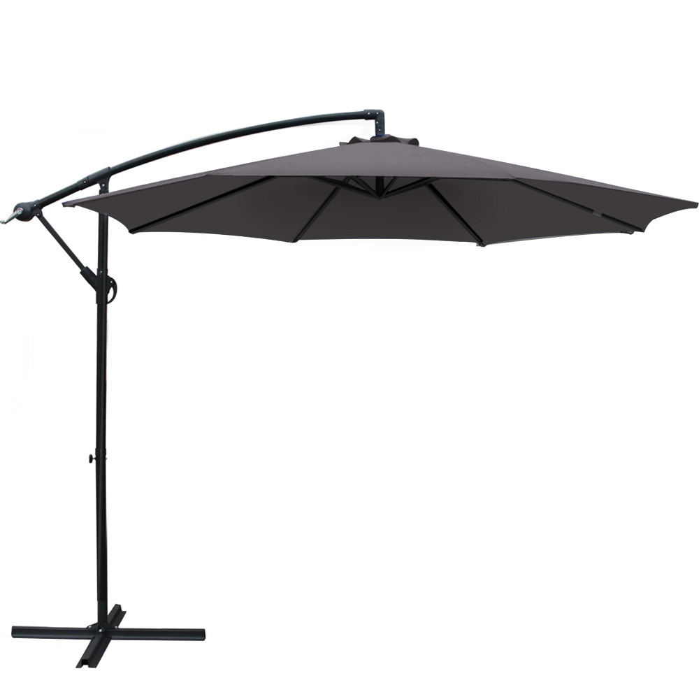 UMB-BAN-8RIB-CO-00 Instahut 3m Outdoor Umbrella Cantilever Beach Garden Patio Charcoal - Image 1