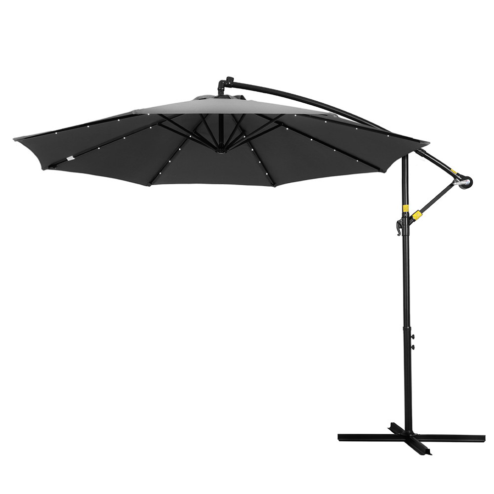 UMB-BAN-8RIB-LED-CO-190352-00 Instahut Outdoor Umbrella 3M Cantilever Beach LED Garden Shade Patio Charcoal - Image 1