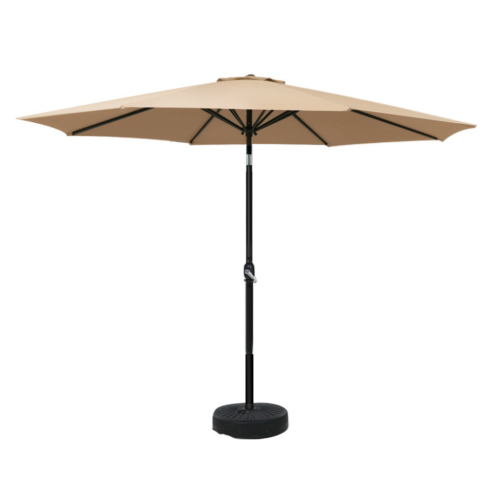 UMB-POLE-3-TIL-BASE-BG-73339-00 Instahut 3m Outdoor Umbrella w/Base Pole Tilt Beach Garden Patio Beige - Image 1