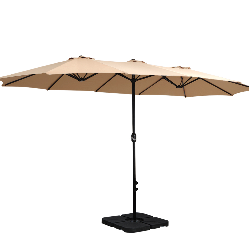 UMB-POLE-4-BASE-50N-BG-80633-00 Instahut 4.57m Outdoor Umbrella w/Base Stand Beach Pole Garden Tilt Beige - Image 1