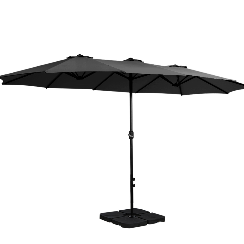 UMB-POLE-4-BASE-50N-BK-80634-00 Instahut 4.57m Outdoor Umbrella w/Base Stand Beach Pole Garden Tilt Black - Image 1