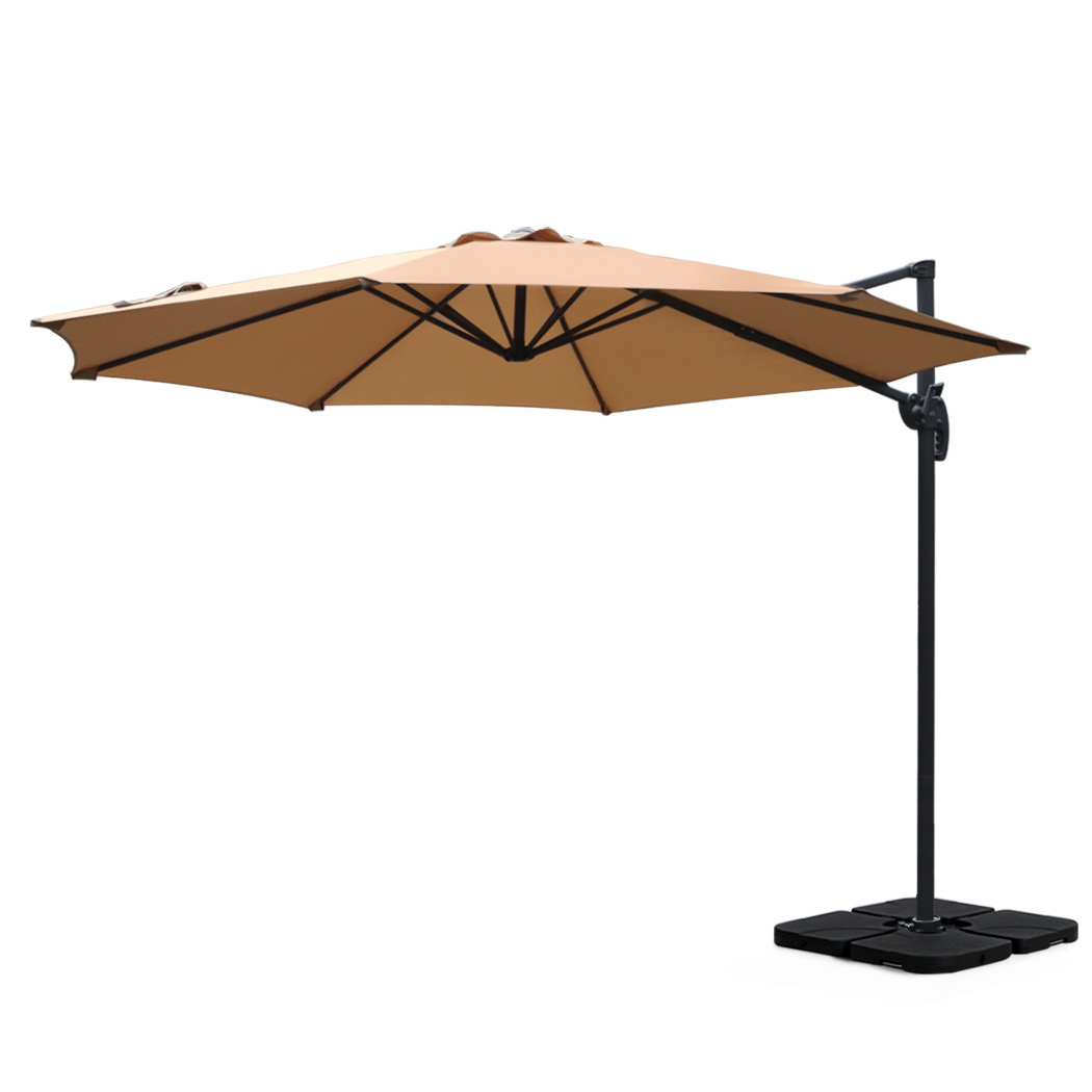 UMB-ROMA-BASE-50N-BG-72634-00 Instahut 3m Outdoor Umbrella w/Base Cantilever Beach Roma 360 Degree Tilt Beige - Image 1
