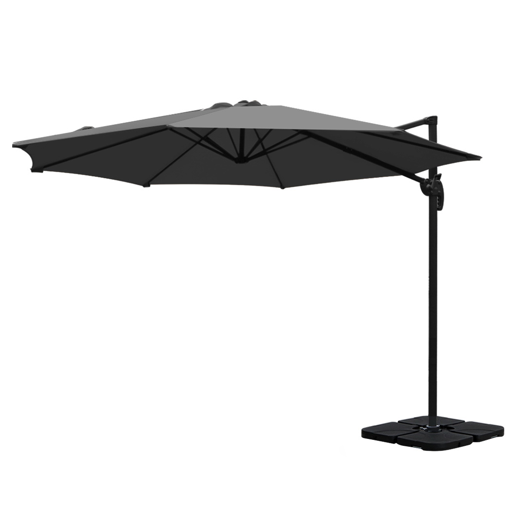 UMB-ROMA-BASE-50N-CO-72636-00 Instahut 3m Outdoor Umbrella w/Base Cantilever Beach Roma 360 Degree Tilt Charcoal - Image 1