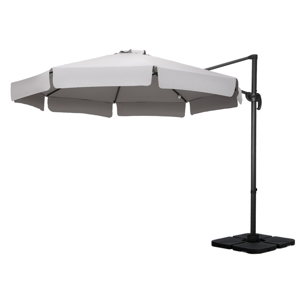 UMB-ROMA-F-50N-GR-190813-00 Instahut 3m Outdoor Umbrella w/Base Cantilever Beach Roma 360 Degree Tilt Grey - Image 1