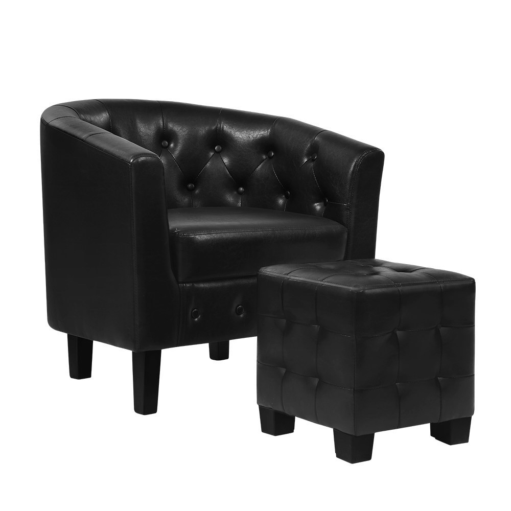 UPHO-B-TUB02-FS-PU-BK-202502281218-07 Artiss Armchair Set with Ottoman Black Ava - Image 1