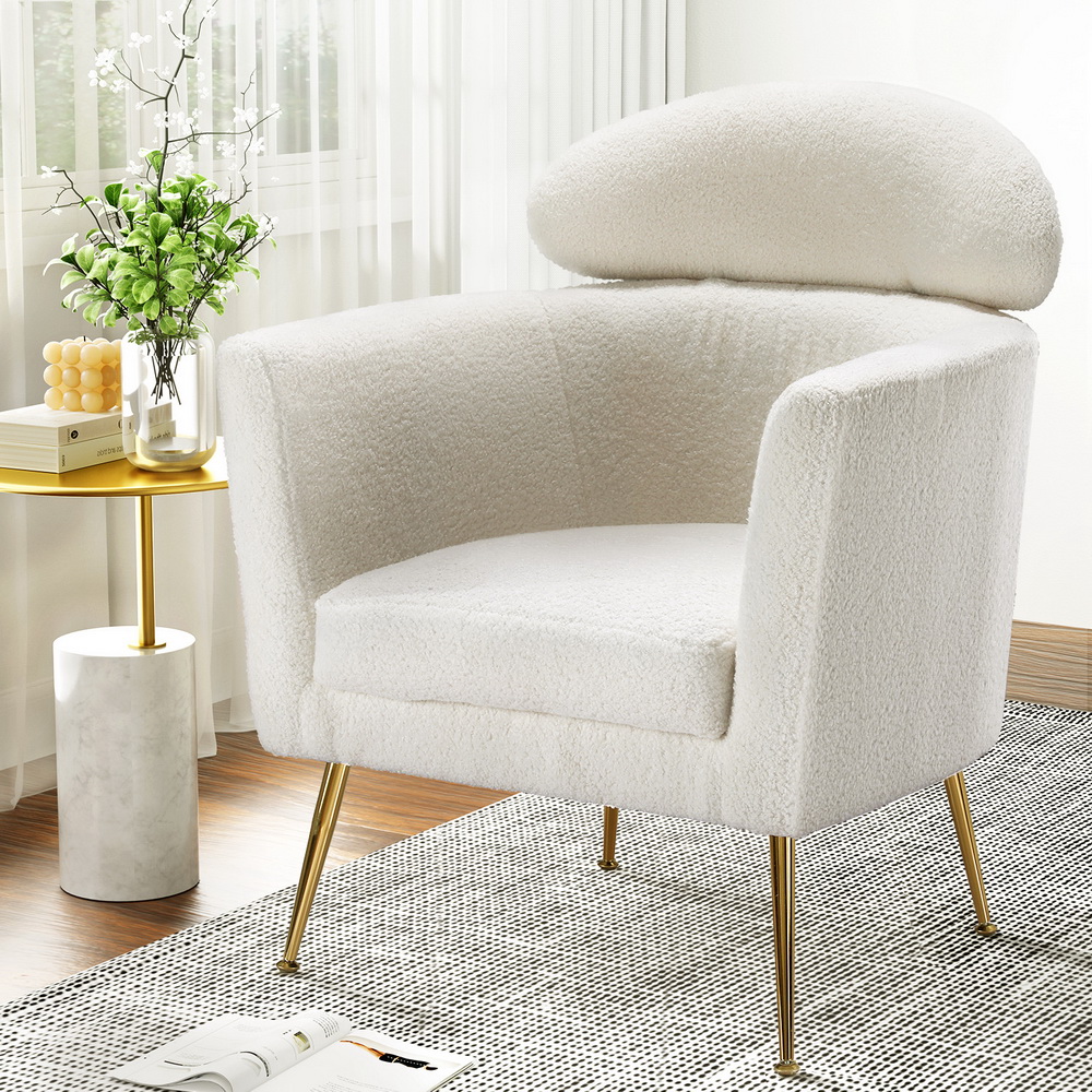 UPHO-C-ARM-02-TED-WH-149271-06 Artiss Armchair Boucle Fabric White Yoli - Image 1