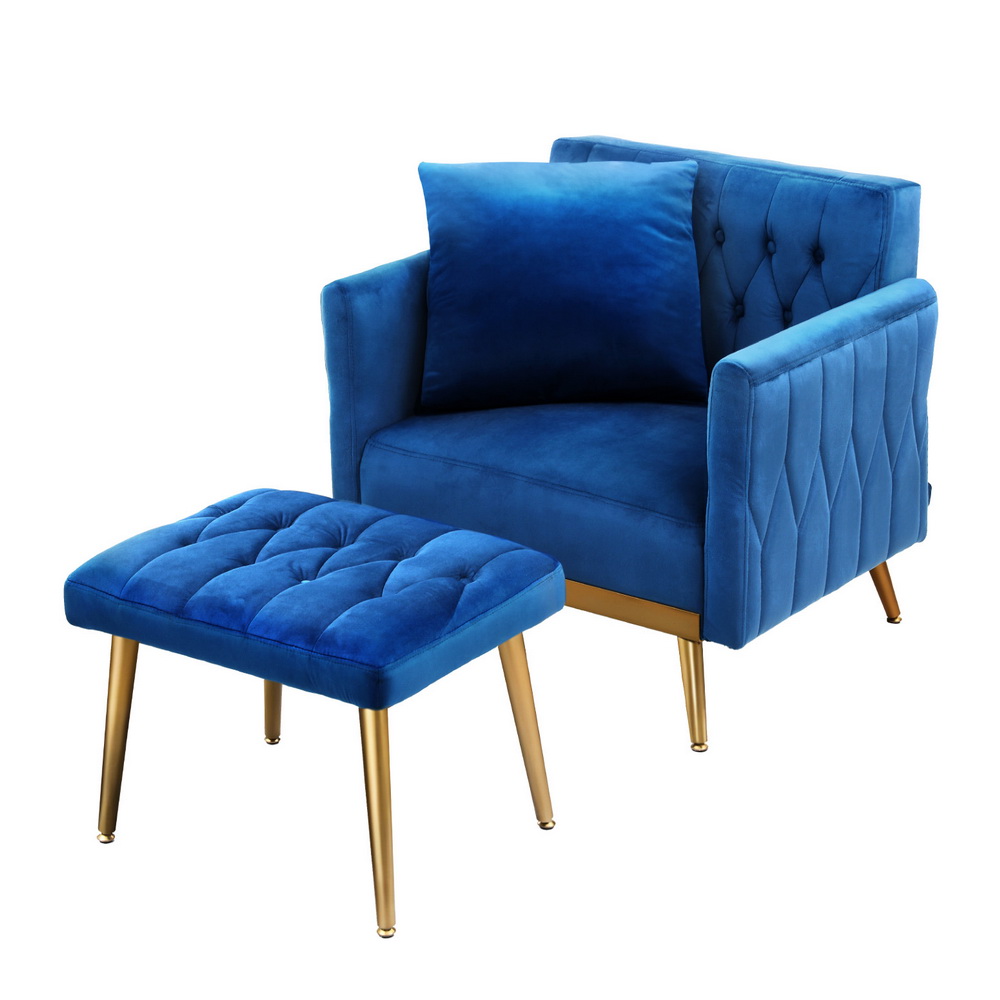 UPHO-F-ARM-FS-01-VEL-BU-198137-00 Artiss Armchair Ottoman Accent Chair Pillow Velvet Blue - Image 1