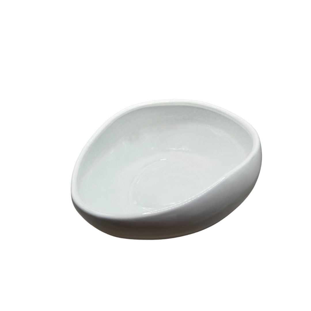 V1026-KLC9213-202507031635-00 White Glazed Terracotta Half Oval Bowl | Hand Thrown | Decorative Centerpiece - Image 1