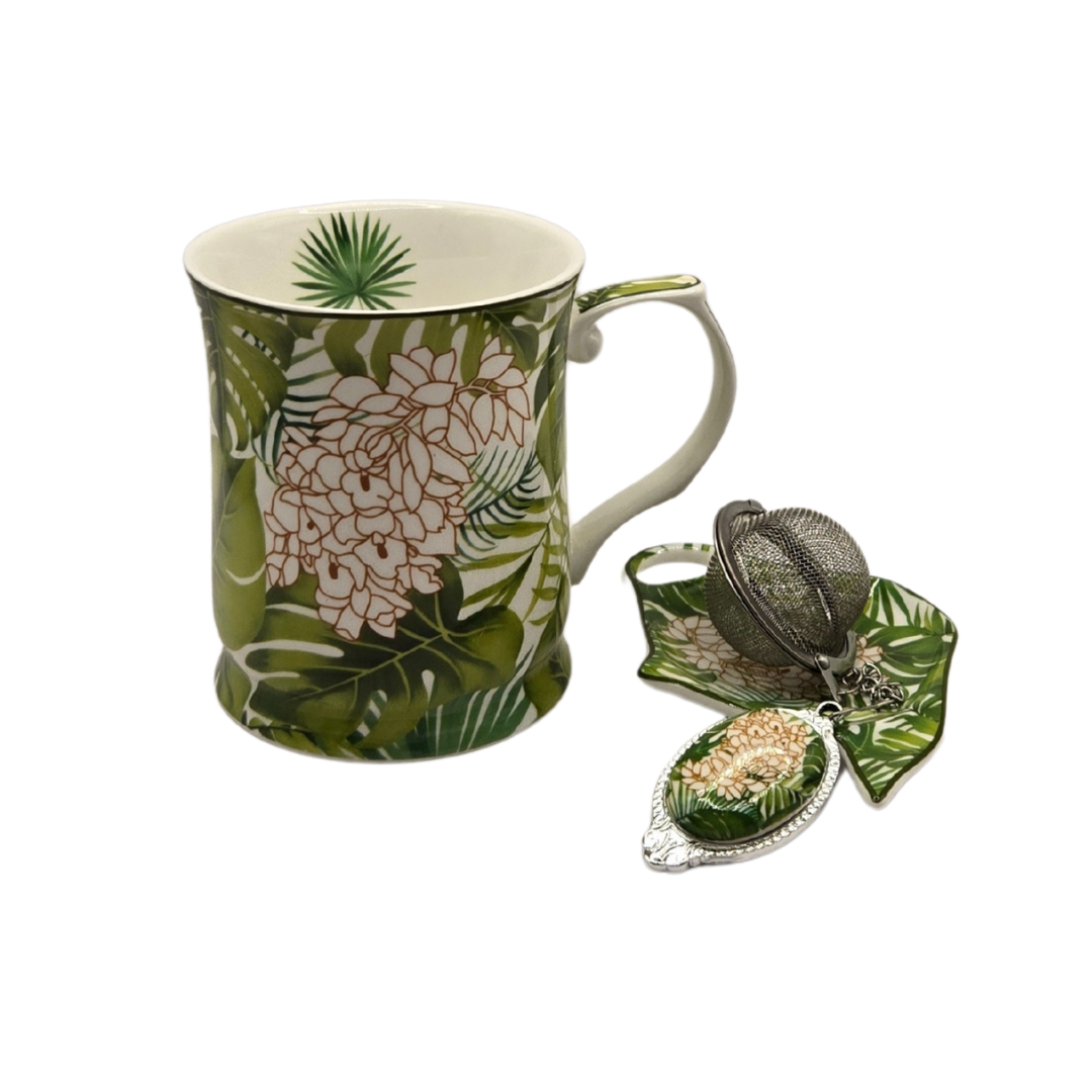 V1026-KLCCW1016L-CW1021-202506231536-00 Tropical Luxe Fine Bone China Tea Set - 405ml Mug with Strainer - Image 1