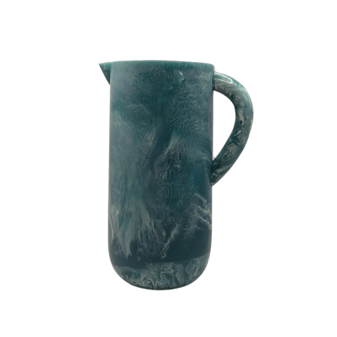 V1026-KLCHH24095BL-202507031635-00 Blue Resin Pitcher Hand-Poured Marbled Jug - Image 1