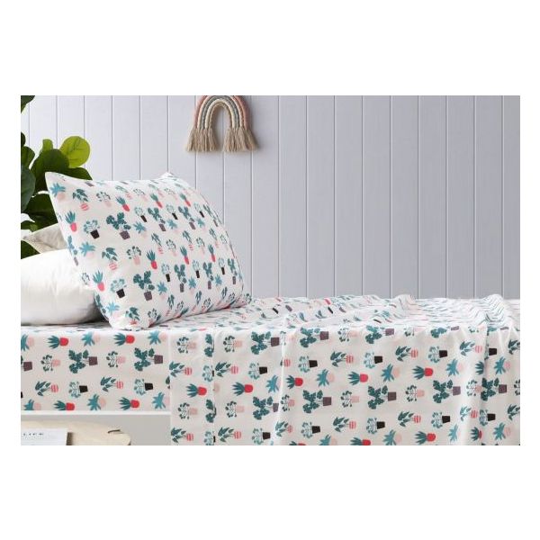V107-5094239-200708-00 Plant Printed Microfibre Sheet Sets by Happy Kids Single - Image 1