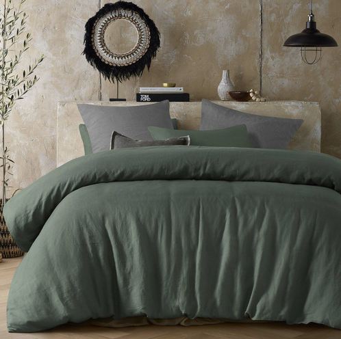 V107-5095304-200487-00 Hemp Sea Green Quilt Cover by Vintage Design Homeware Queen - Image 1
