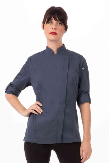 V107-BCWLZ005-BLU-XL-217702-00 Hartford Women's Blue Zipper XL Chef Jacket by Chef Works - Image 1