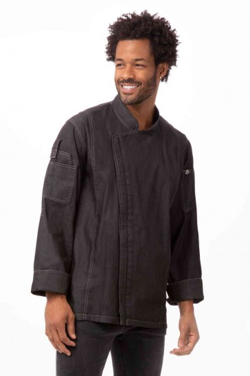 V107-EXDZ001-BLK-XXL-217609-00 Gramercy Men's Denim Black Zipper XXL Chef Jacket by Chef Works - Image 1