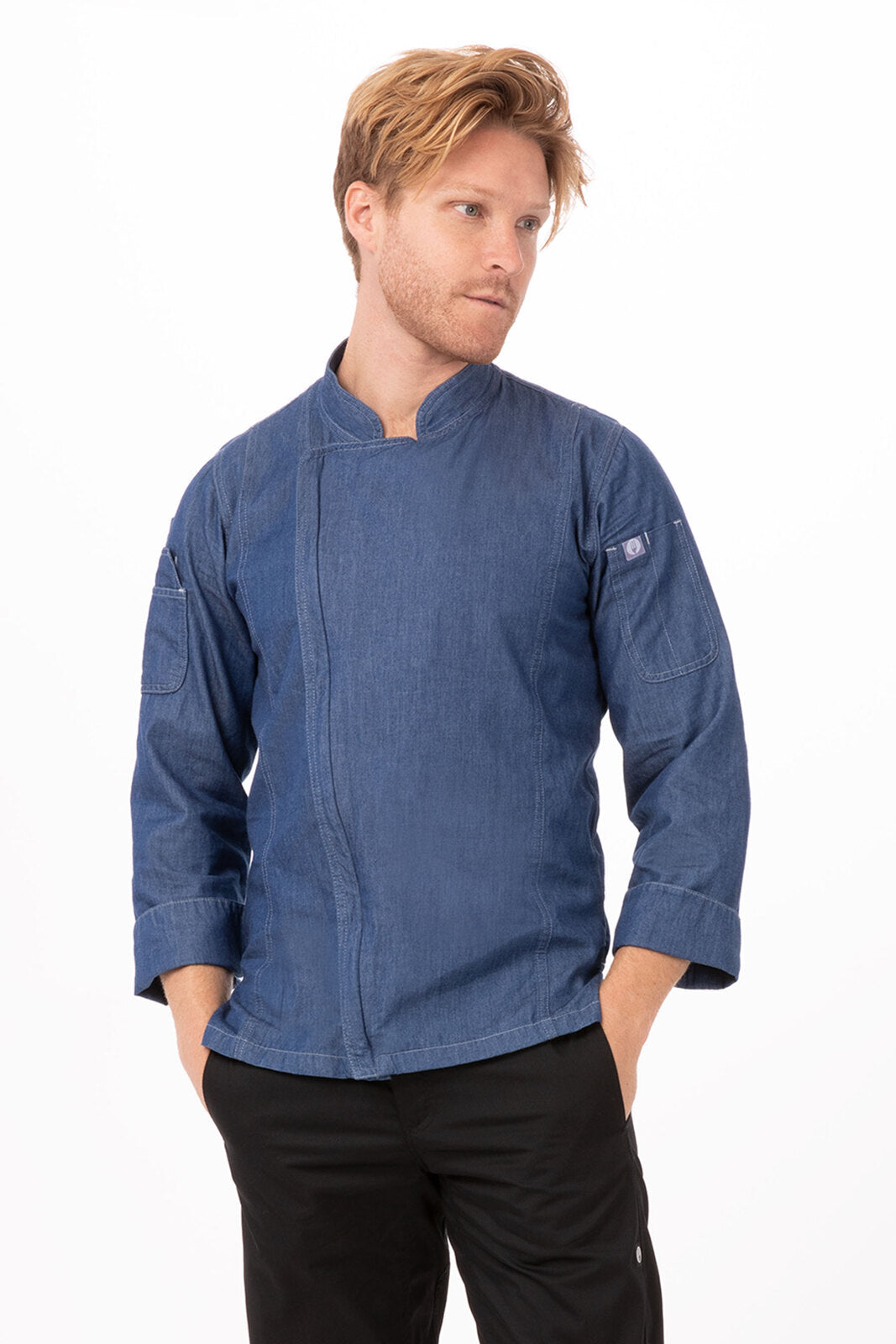 V107-EXDZ001-IBL-3XL-217615-00 Gramercy Men's Denim Indigo Blue 3XL Zipper Chef Jacket by Chef Works - Image 1