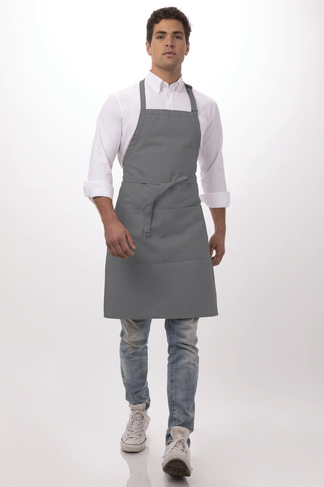 V107-F8-GRY-217729-00 Butcher Grey Bib Apron by Chef Works - Image 1