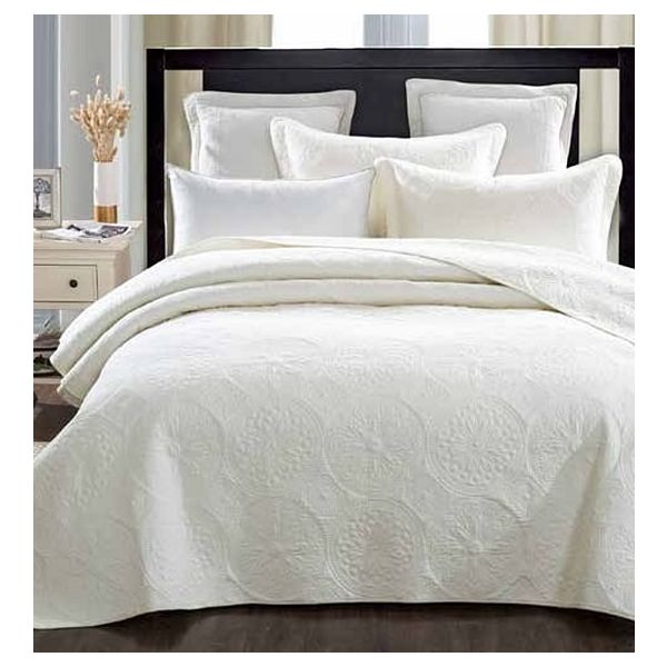 V107-KD5340Q-197551-00 Elegant Ivory 100% Cotton Quilted 3 pcs Bedspread Coverlet Set Queen - Image 1