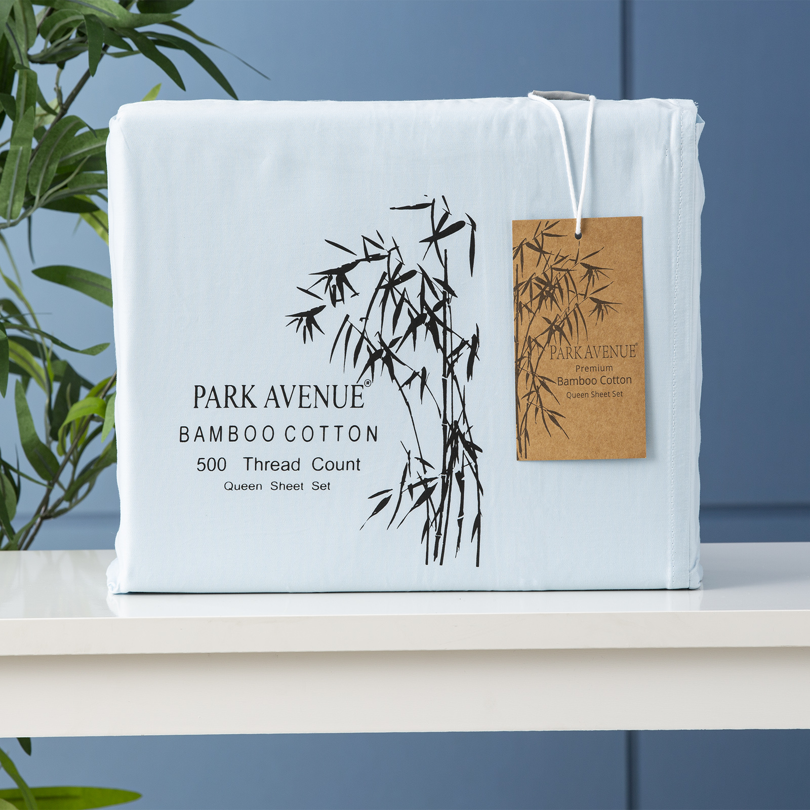 V107-SH316465-195951-00 Bamboo Cotton 500 Thread Count Mid Blue Sheet Sets by Park Avenue King - Image 1