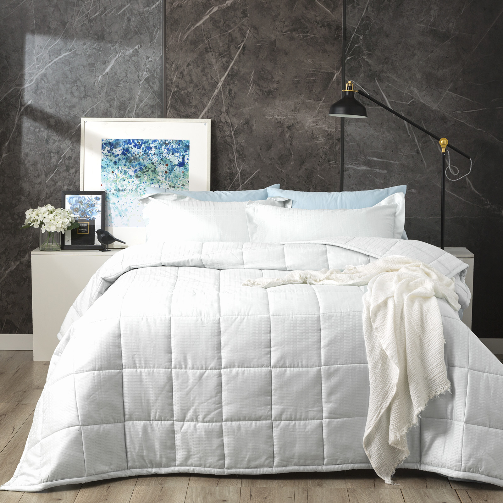 V107-SH319975-195330-00 Binary 500 TC Cotton Jacquard White Comforter Set by Ddecor Home King - Image 1