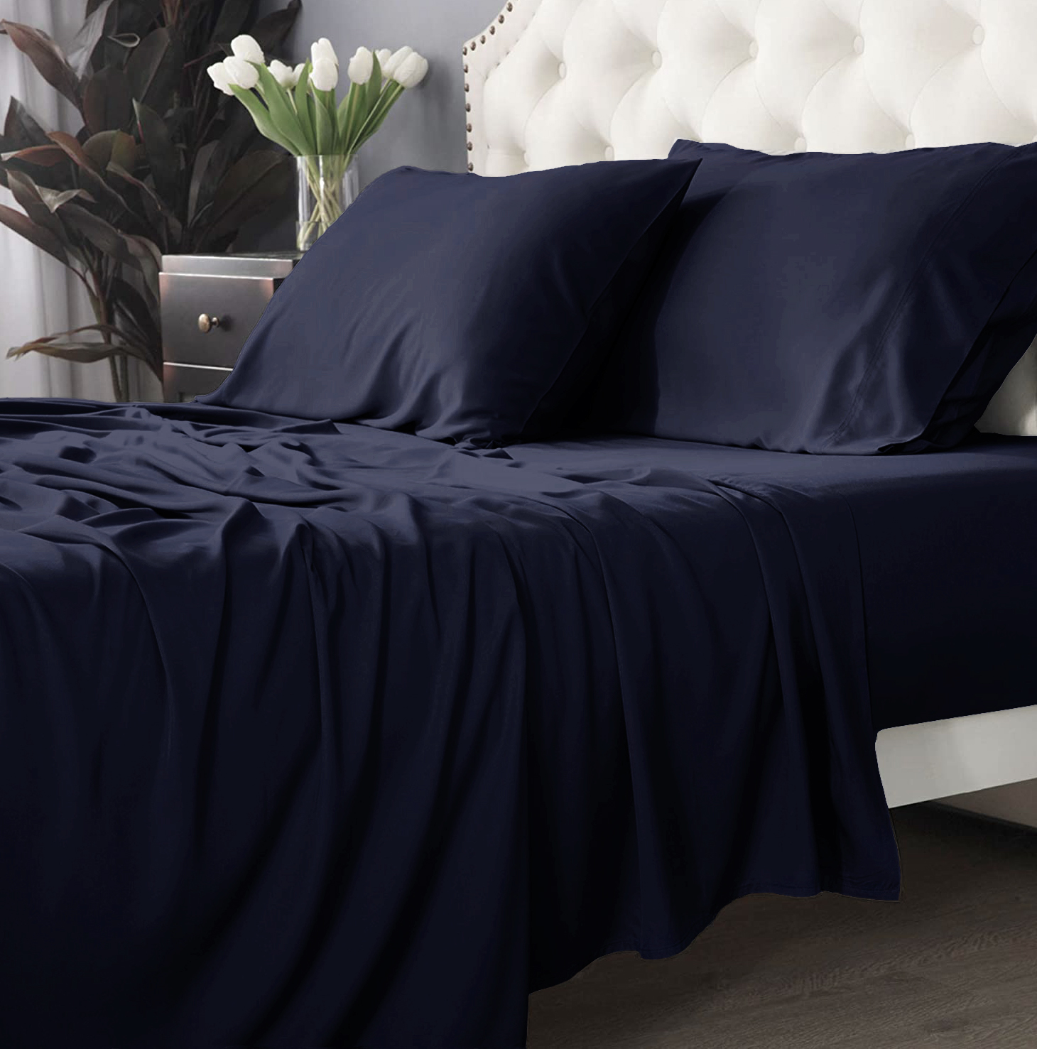 V107-SH320180-196374-00 Bamboo Cotton 500 TC Indigo Sheet Set by Park Avenue Long Single - Image 1