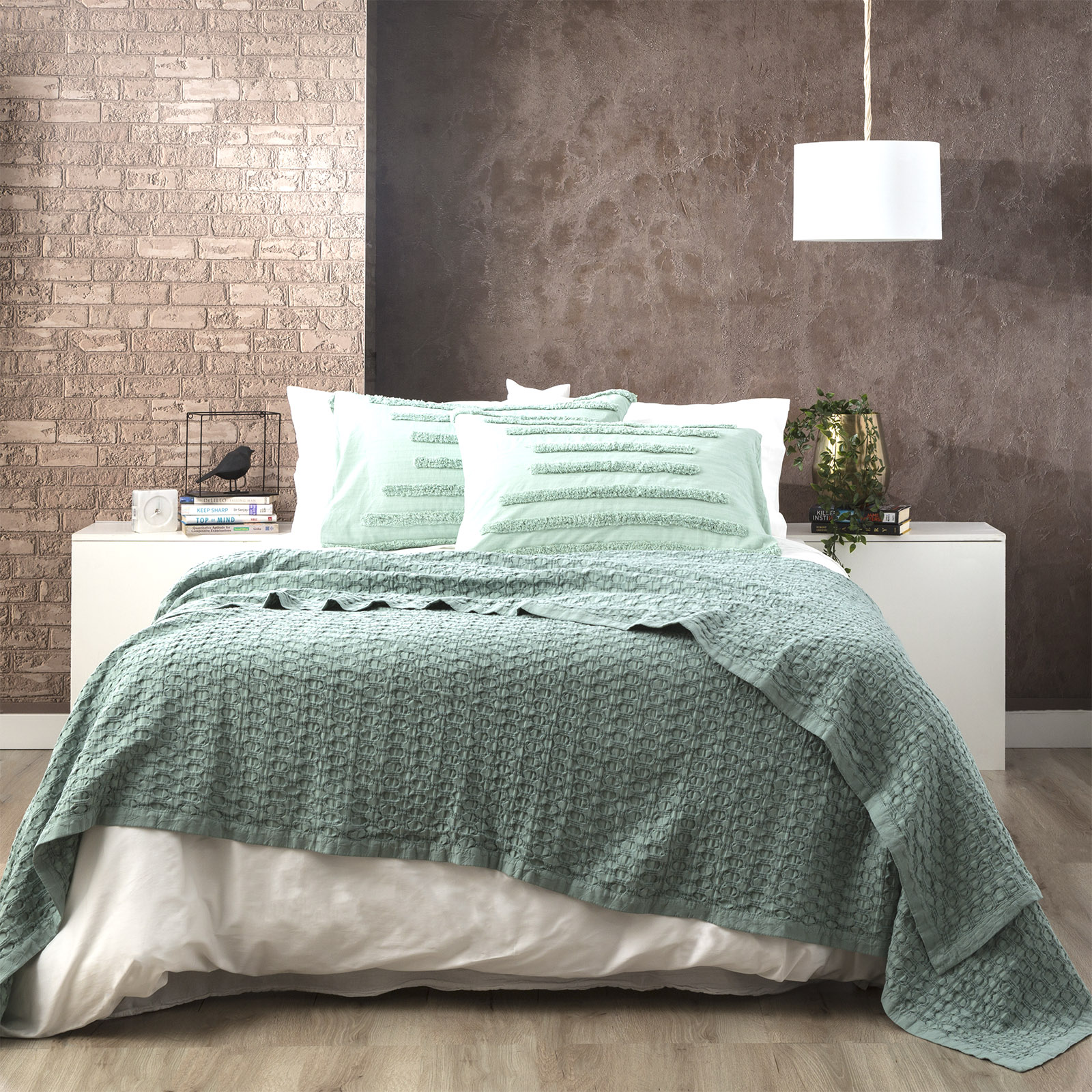 V107-SH321215-195702-00 Lexico Cotton Waffle Sage Blankets by Renee Taylor Queen/King - Image 1