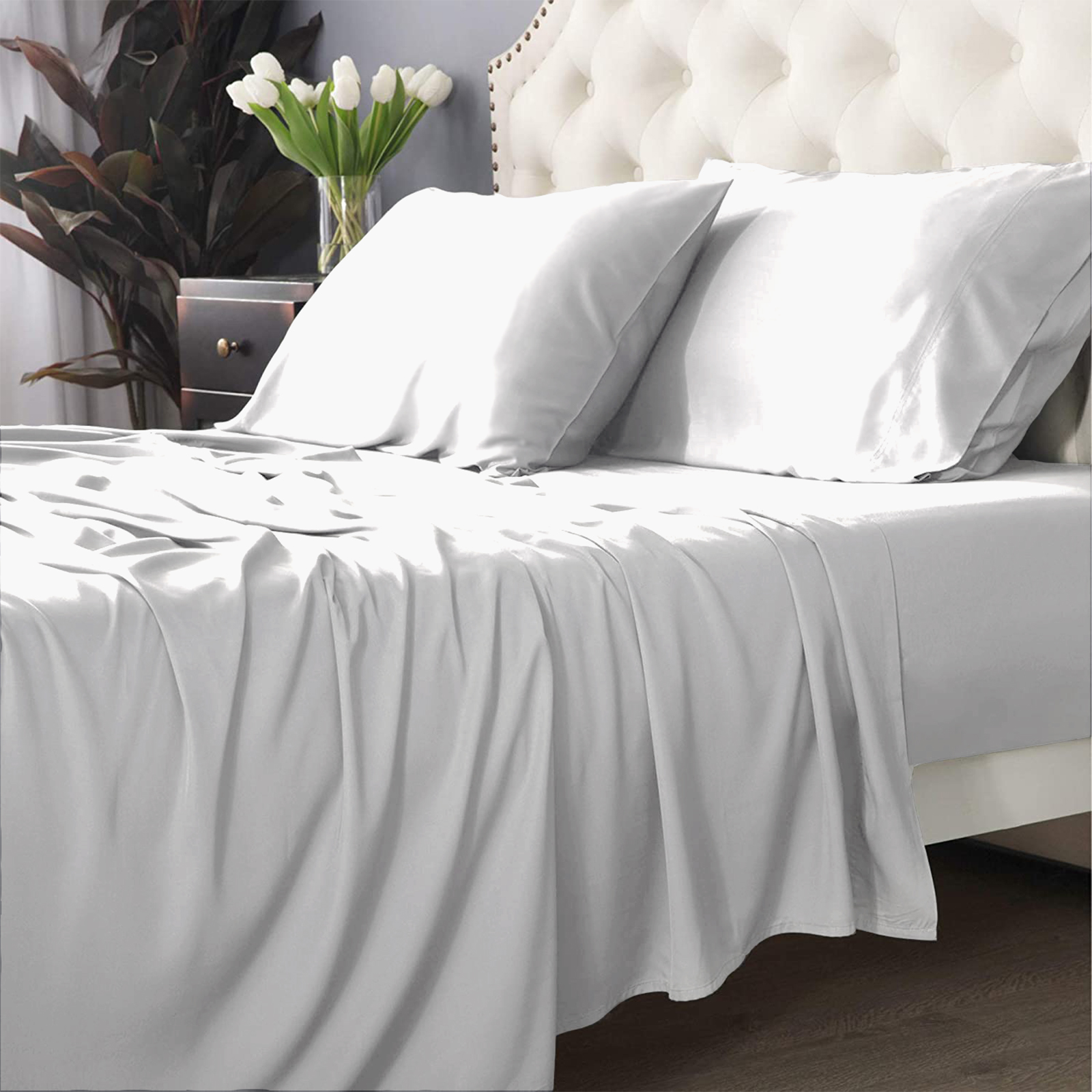 V107-SH321605-196422-00 Bamboo Cotton 500 TC White Sheet Set by Park Avenue Split Queen - Image 1