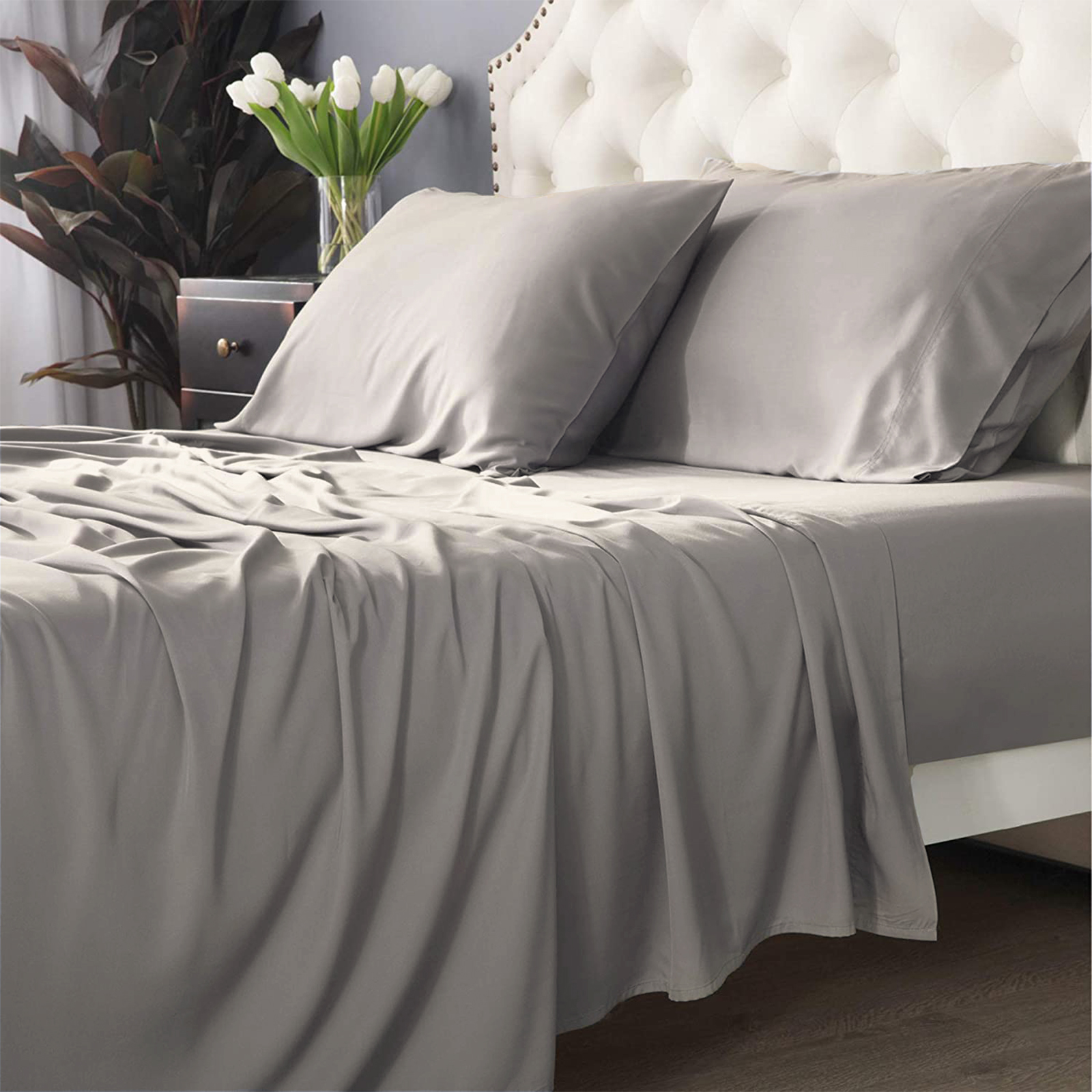 V107-SH321620-196434-00 Bamboo Cotton 500 TC Pewter Sheet Set by Park Avenue Split Queen - Image 1
