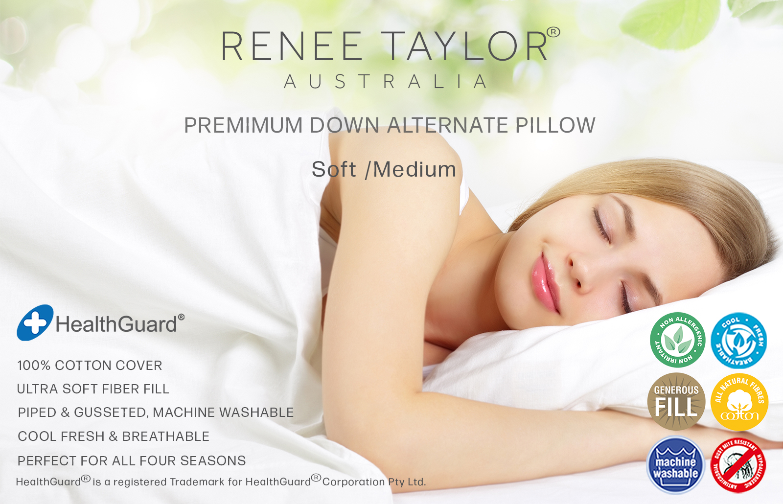 V107-SH323725-196980-00 Australian Made Down Alternate Standard Pillow by Renee Taylor Soft Medium - Image 1