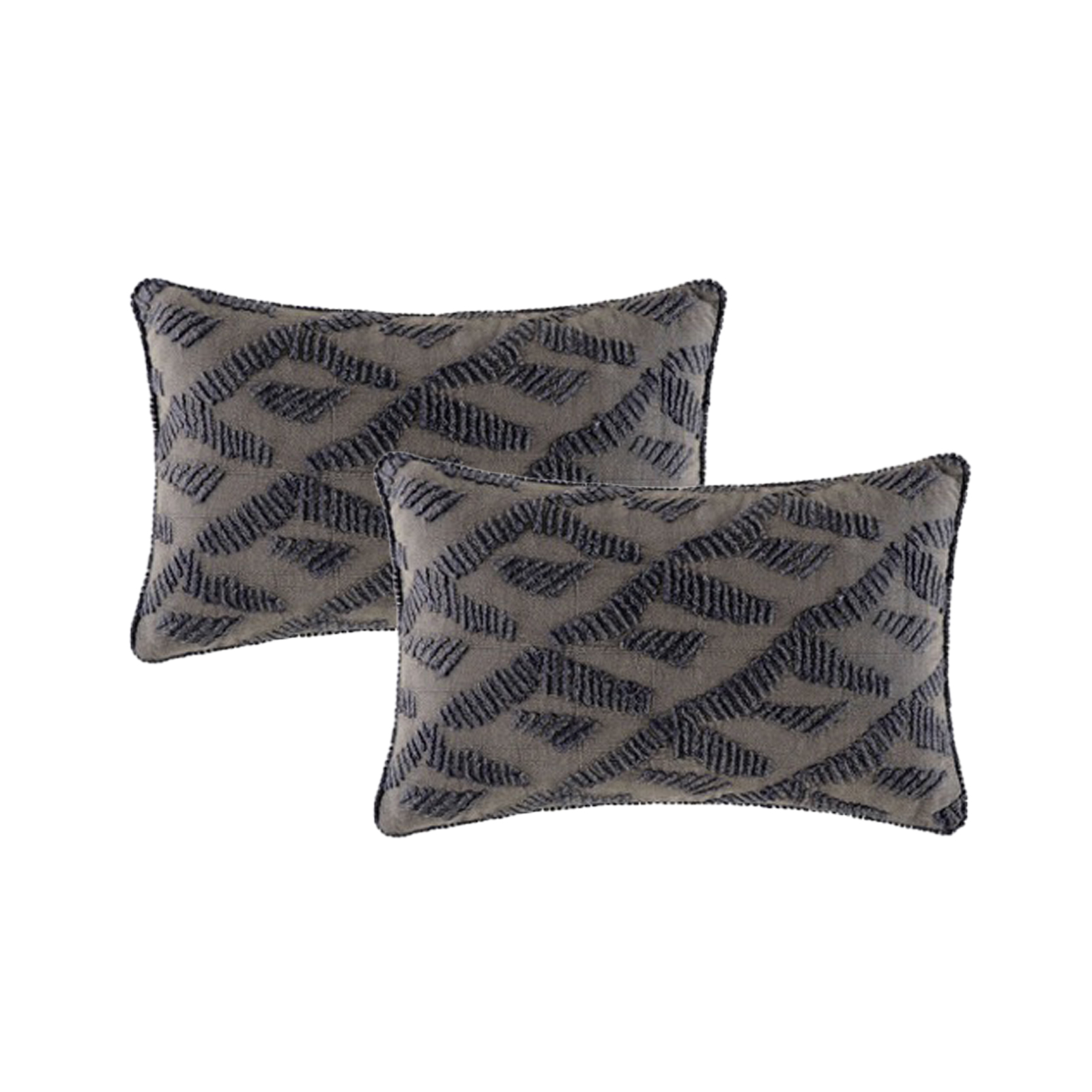 V107-SH325550-197060-00 Lulu Grey Twin Pack Cotton Embroidered Cushion Feather Filled by Cloud Linen - Image 1