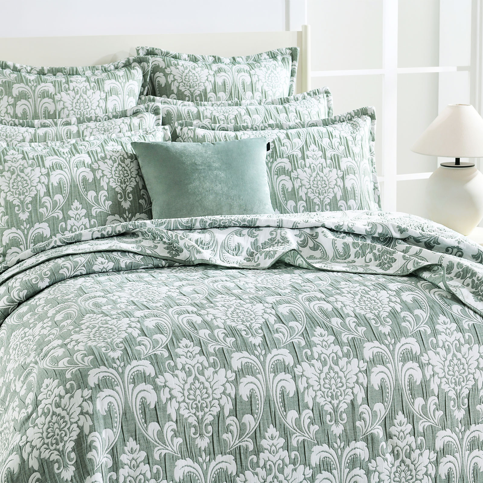 V107-SH326470-196935-00 Tahlia Jacquard Jade Coverlet Set by Renee Taylor Single/Double - Image 1