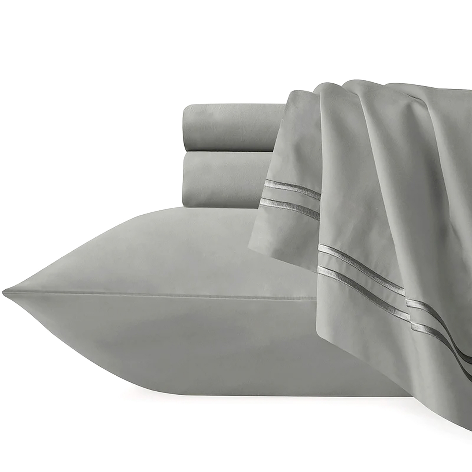 V107-SH328345-217037-00 Strada Embroidered 1000 TC Egyptian Cotton Silver Charcoal Queen Quilt Cover Sets by Renee Taylor - Image 1