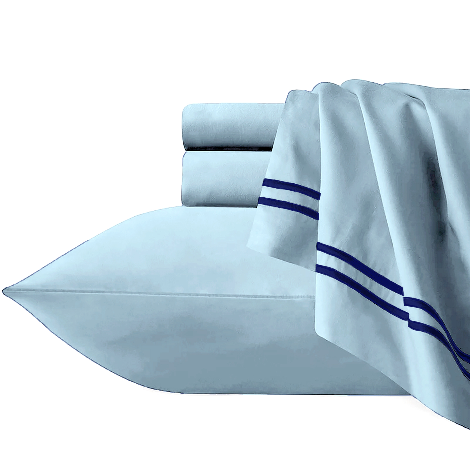 V107-SH328380-217044-00 Strada Embroidered 1000 TC Egyptian Cotton Sky Navy European Pillowcase by Renee Taylor - Image 1