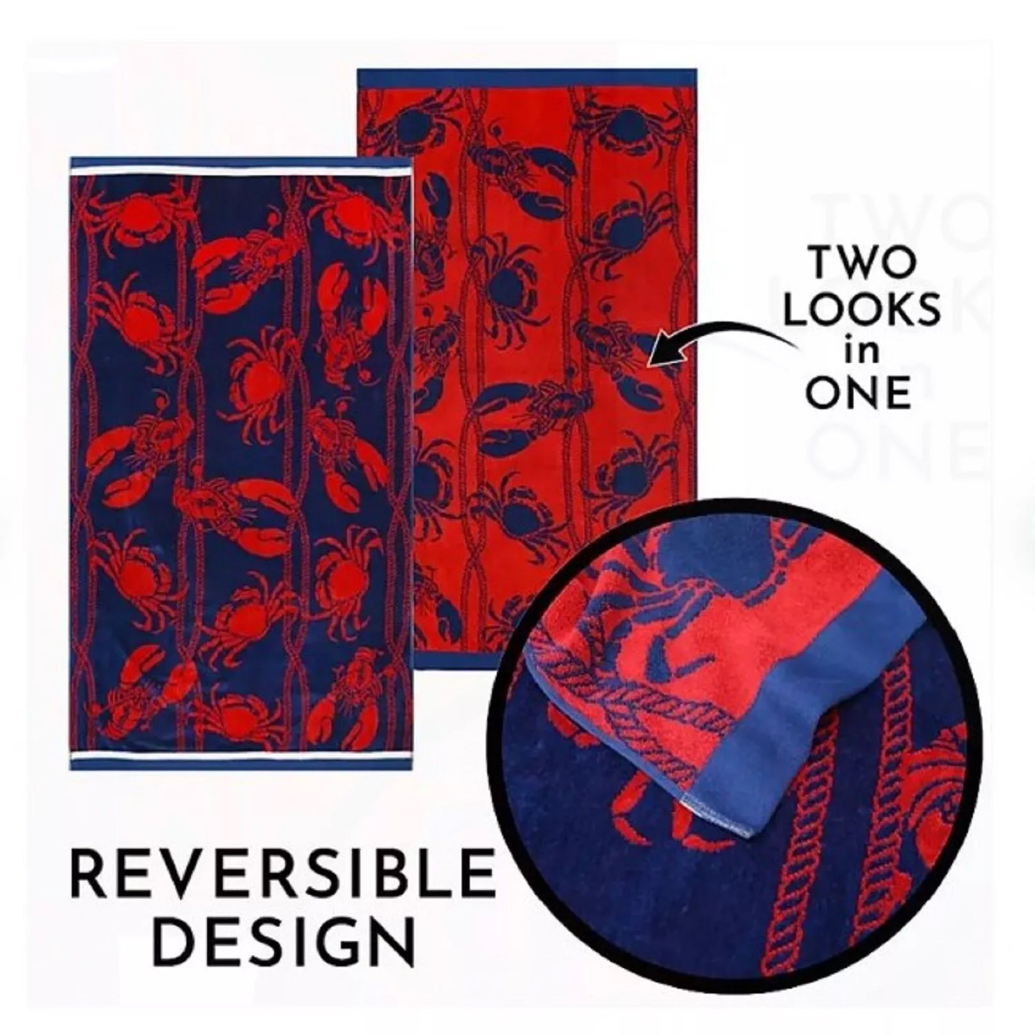 V107-SH328625-216969-00 Renee Taylor 2 Pack Jacquard Velour Large Beach Towel 100 x 180 cms Fresh Catch - Image 1