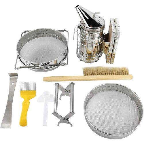 V122-MKT-006_product-image-1527107055_500x_1 7 Pcs Beekeeping Tool Kit Including Honey Strainer, Frame Grip, J-Hook tool, Entrance Feeder - Image 1
