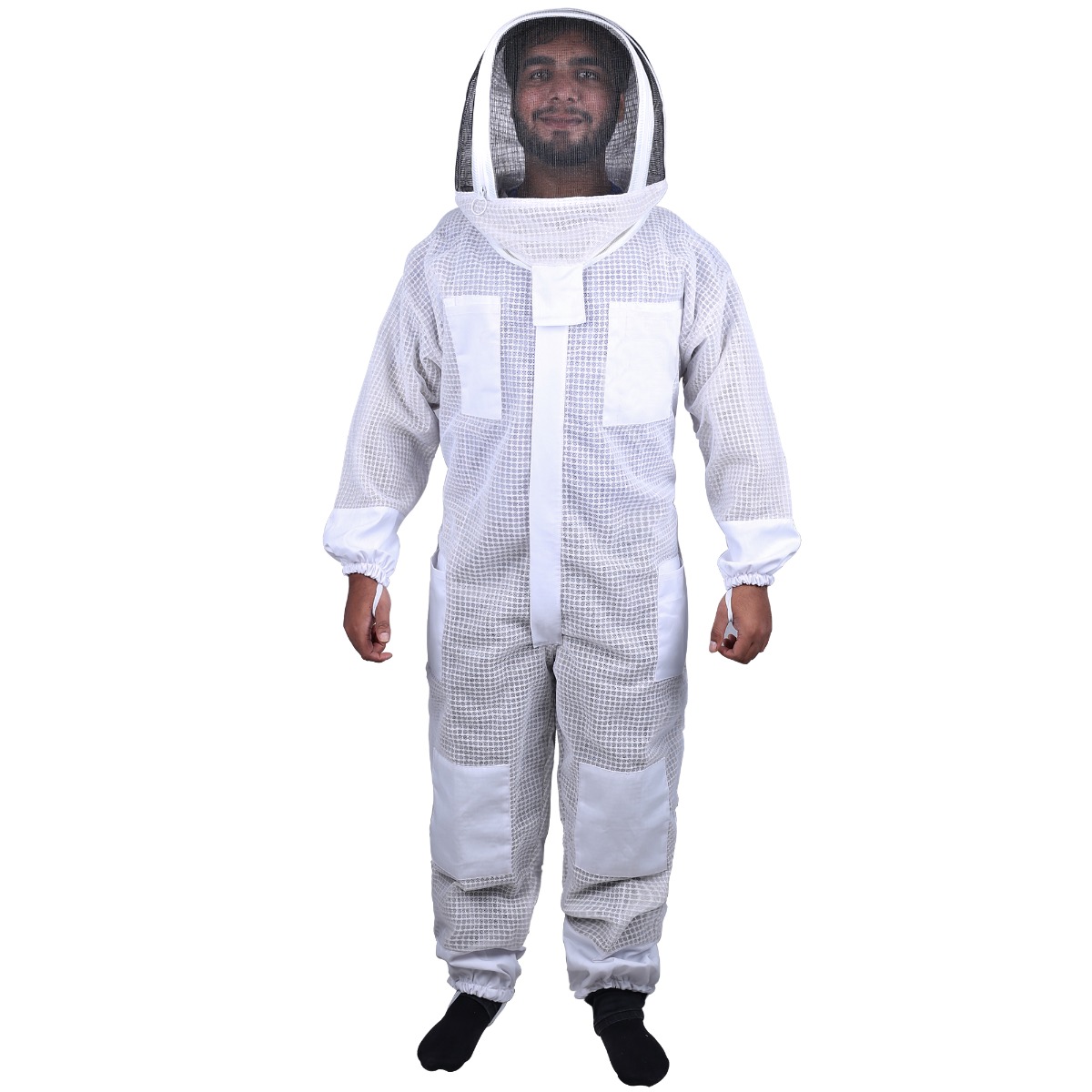 V122-OZ-1042_7_14_1_1 Beekeeping Bee Full Suit 3 Layer Mesh Ultra Cool Ventilated Hoodie Veil Beekeeping Protective Gear Size M - Image 1