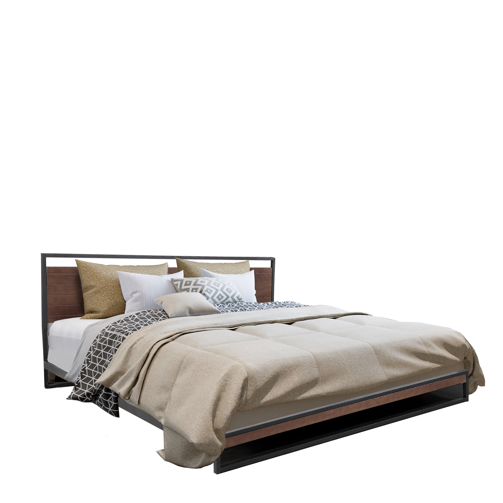 V160-10001723_10001723_7_1 Milano Decor Azure Bed Frame With Headboard Black Wood Steel Platform Bed - Single - Black - Image 1