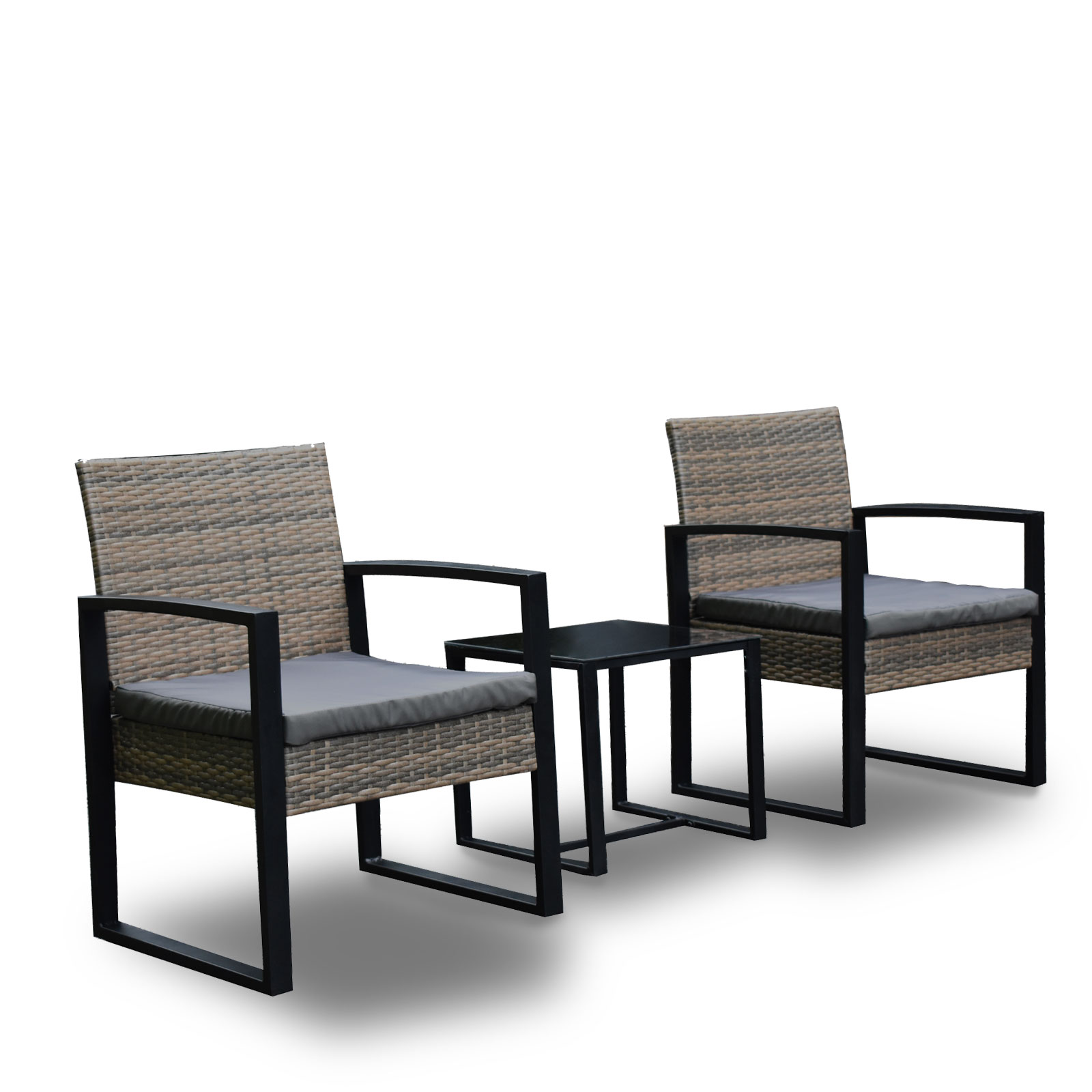 V160-10001751_10001751_5_1 Arcadia Furniture Outdoor 3 Piece Wicker Rattan Patio Set Garden Patio Home - Oatmeal and Grey - Image 1
