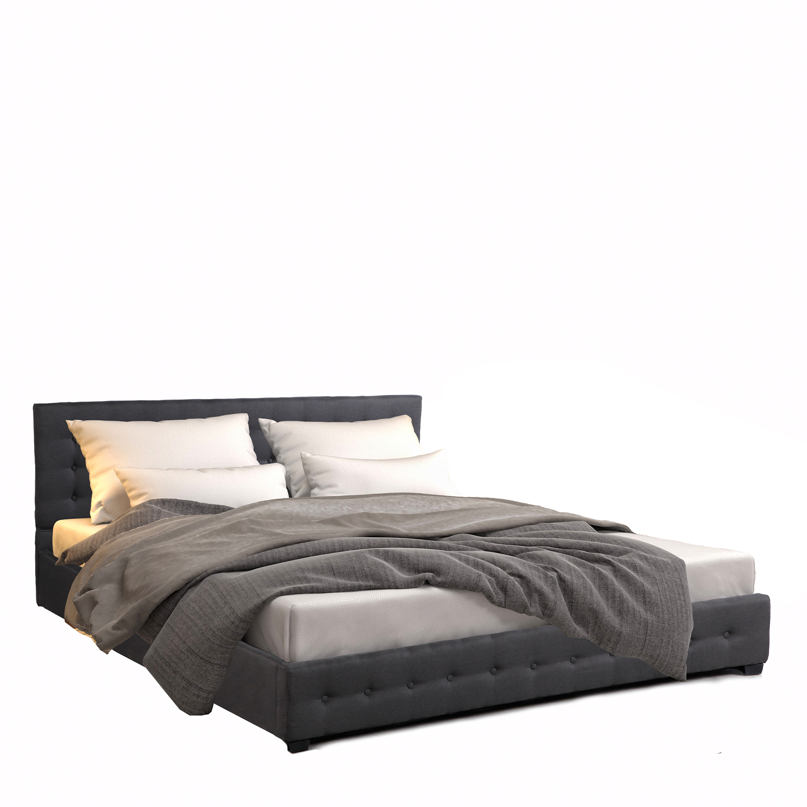 V160-10001886_10001886_5_1 Milano Decor Eden Gas Lift Bed With Headboard Platform Storage Dark Grey Fabric - Double - Dark Grey - Image 1
