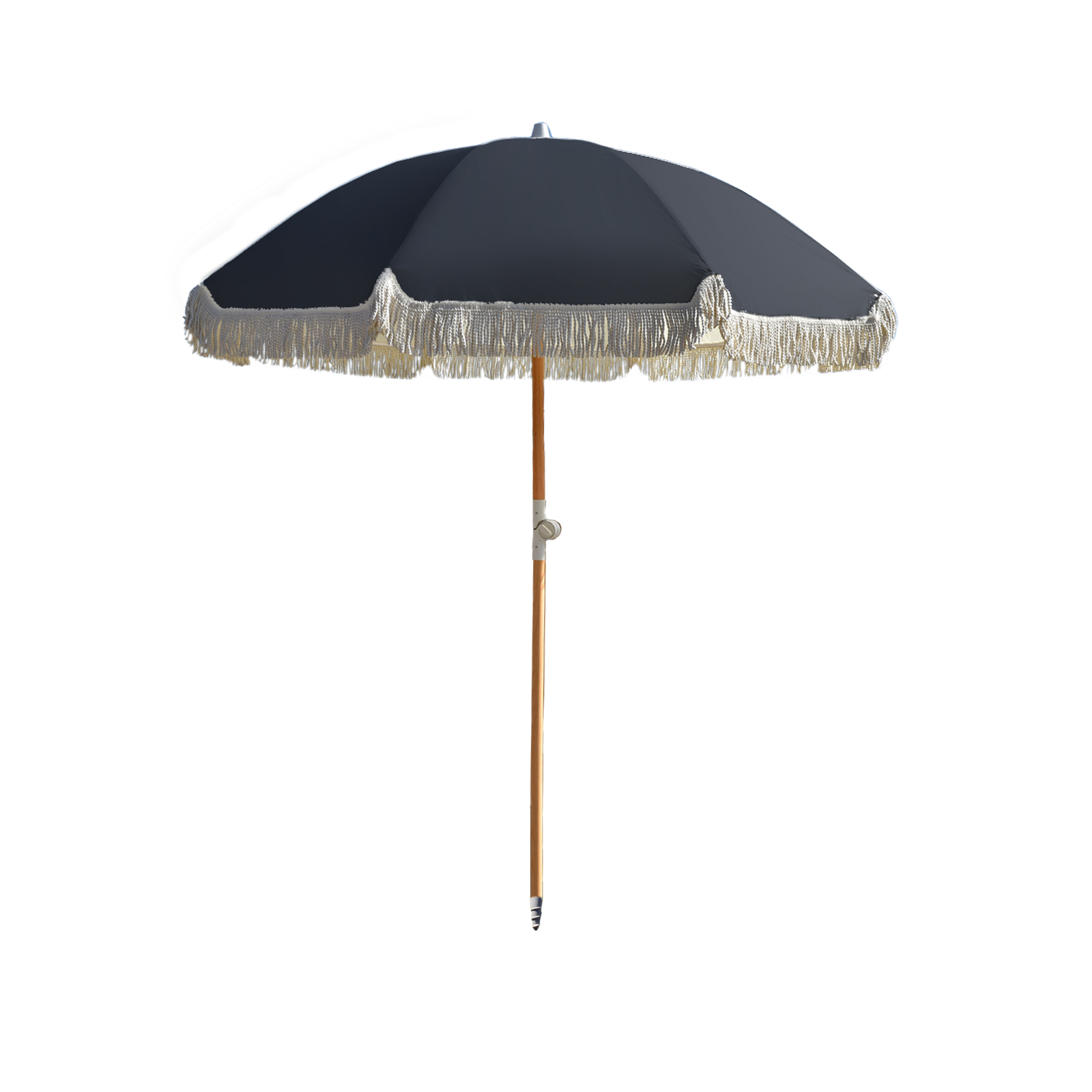 V160-10003085_10003085_2_1 Havana Outdoors Beach Umbrella Portable 2 Metre Fringed Garden Sun Shade Shelter - Black - Image 1