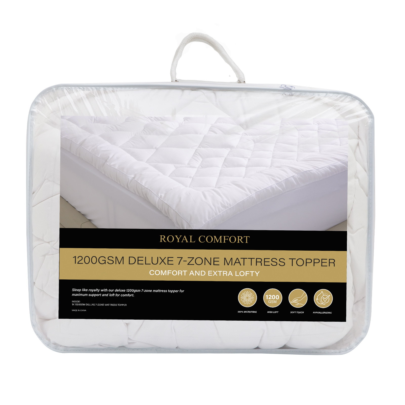 V160-10003785-10003782_6-00 Royal Comfort 1200GSM Deluxe 7-Zone Mattress Topper Luxury Gusset Breathable - King - White - Image 1