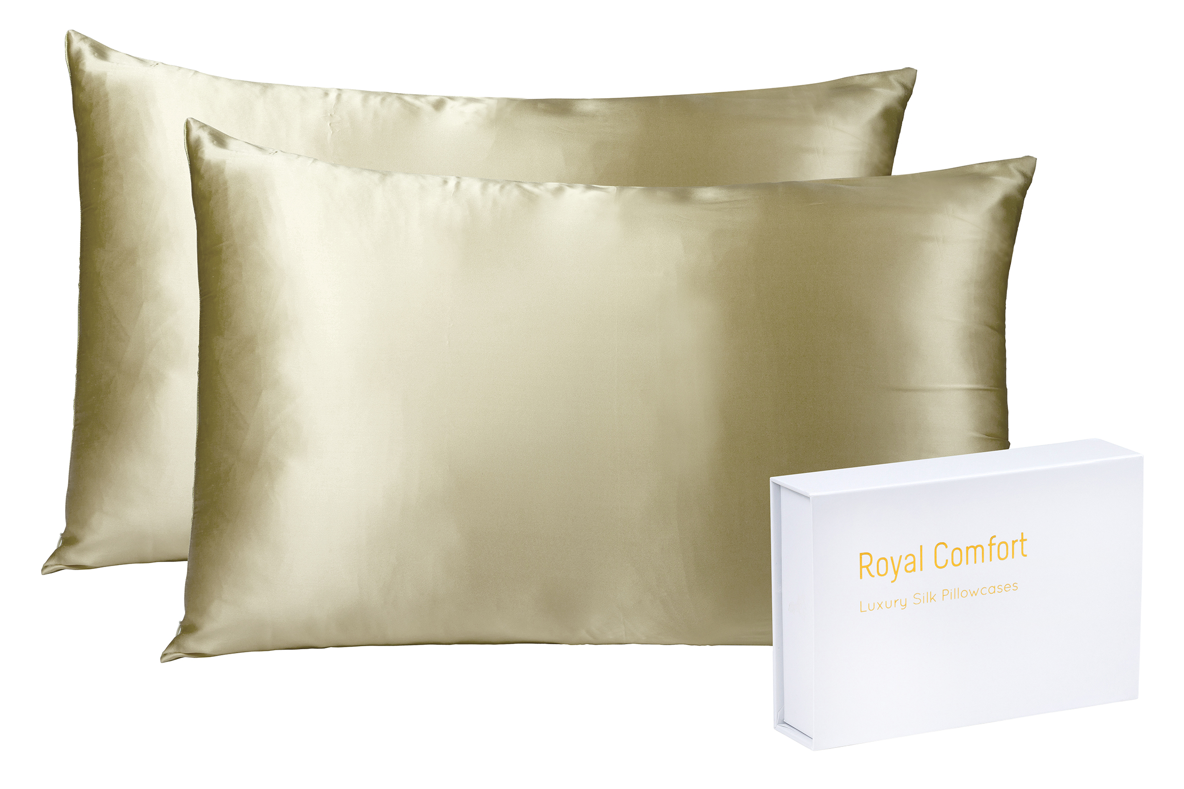 V160-204605_204605_3_1 Royal Comfort Mulberry Soft Silk Hypoallergenic Pillowcase Twin Pack 51 x 76cm - Champagne - Image 1