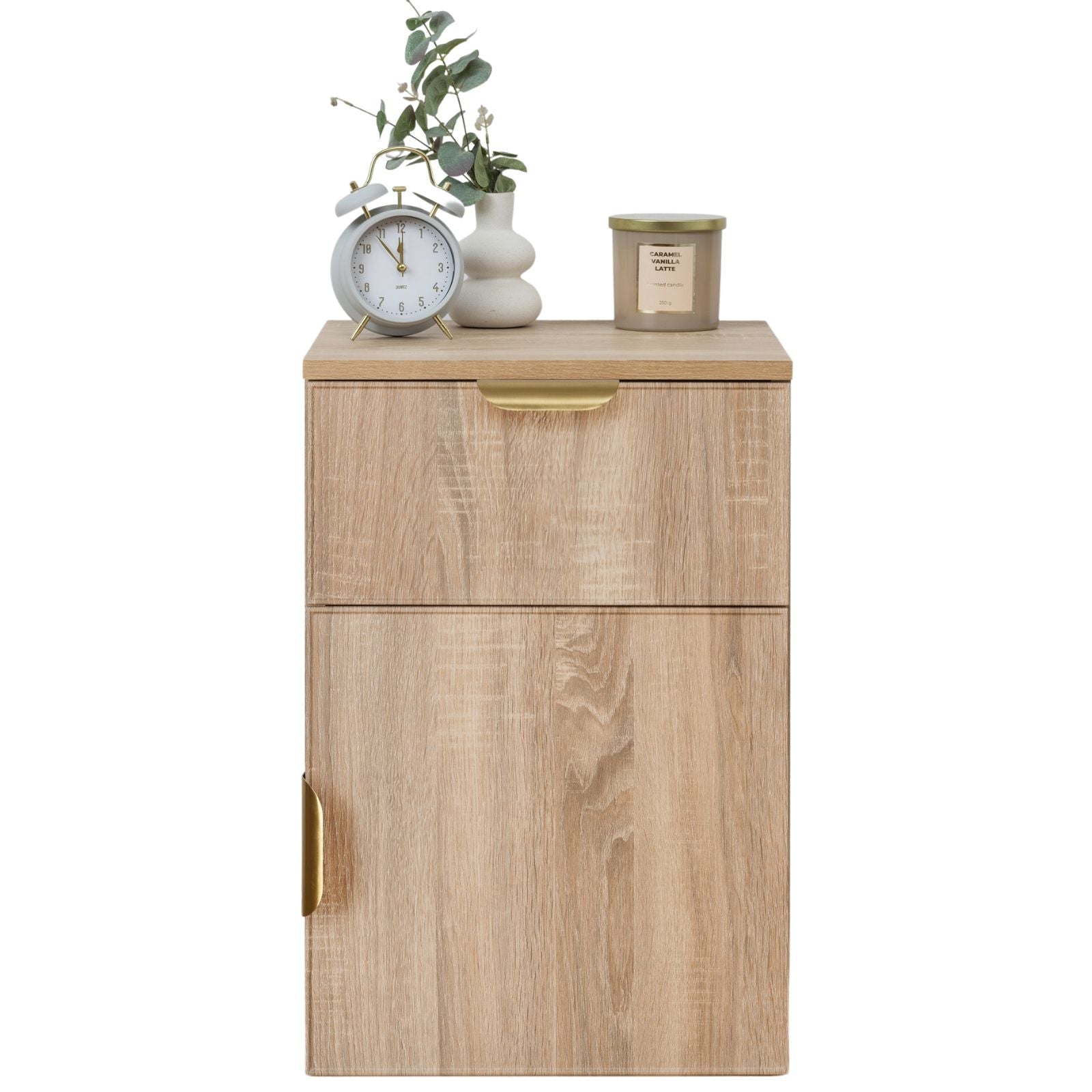 V164-ECS13STB03G-202503072216-00 PORTO BEDSIDE TABLE - NATURAL OAK - SLIM - PULL BRASS - Image 1
