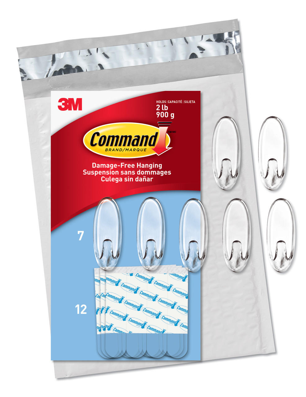 V177-AK-70006983632-70445-00 Command Medium Clear Oval Value Pack, 7 Hooks and 12 Strips, CL091-7NA - Image 1