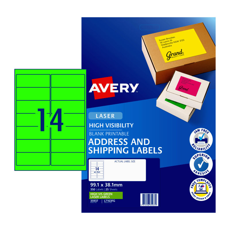 V177-D-AV35937-uc__71329-00 AVERY Laser Label Green L7163FG Pack of 25 - Image 1