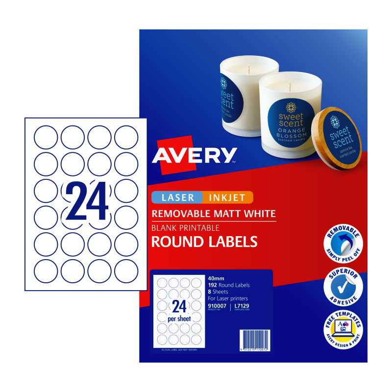 V177-D-AV910007_uc__52846_1 AVERY Label Rd L7129 40mm 24Up Pack of 8 - Image 1