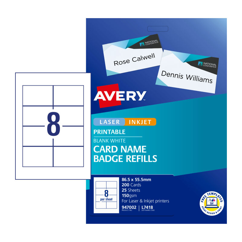 V177-D-AV947002-uc__23269-00 AVERY Badge Refill L7418 8Up Pack of 25 - Image 1