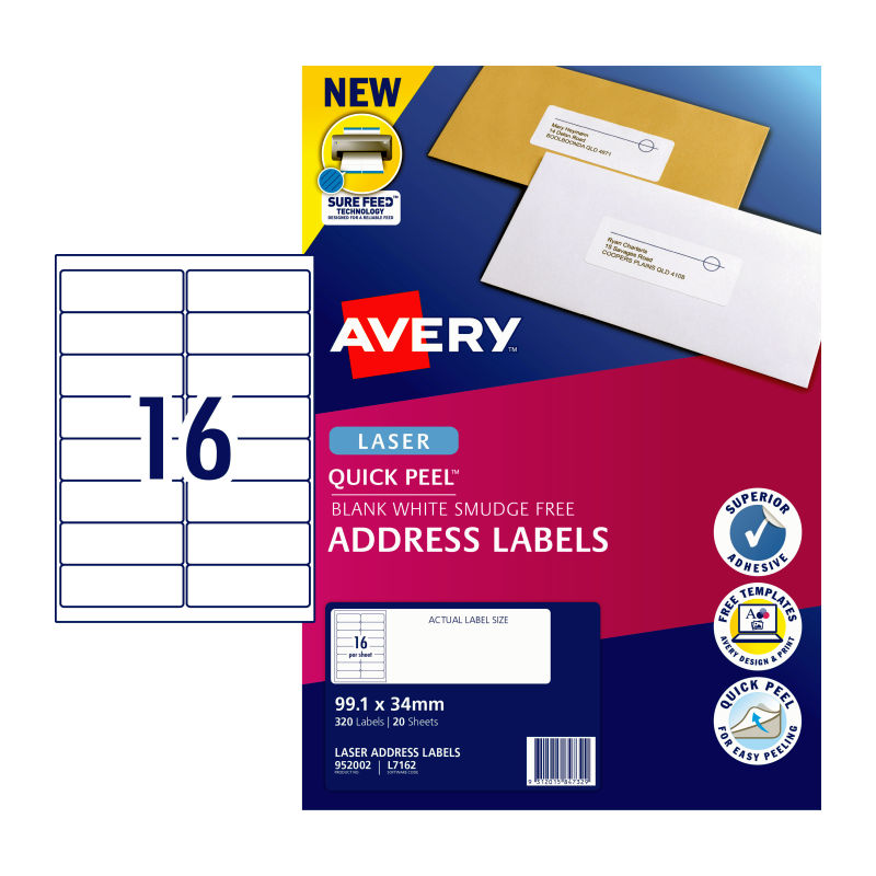 V177-D-AV952002-uc__33315-00 AVERY Laser Label QP L7162 16Up Pack of 20 - Image 1