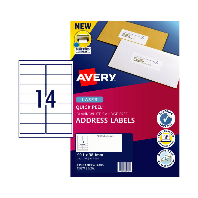V177-D-AV952003-uc__64729-00 AVERY Laser Label L7163 14Up Pack of 20 - Image 1