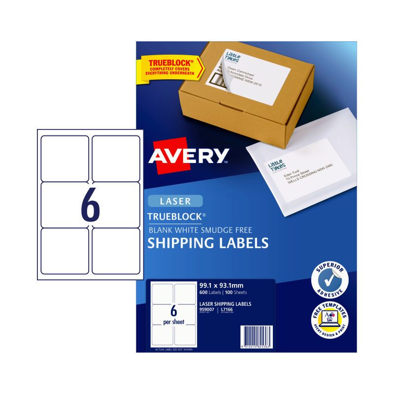 V177-D-AV959007-31920-00 AVERY Laser Label Shp L7166 6Up Pack of 100 - Image 1